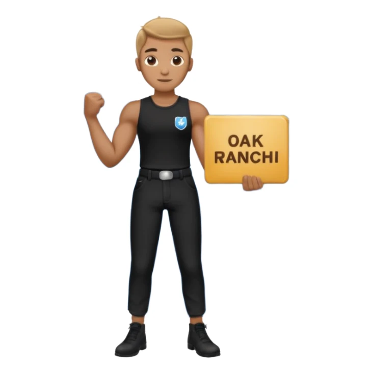 Blurry blue ranch on a traffic cone with black pants and arms with a sign that say “OAKSOMA” sticker