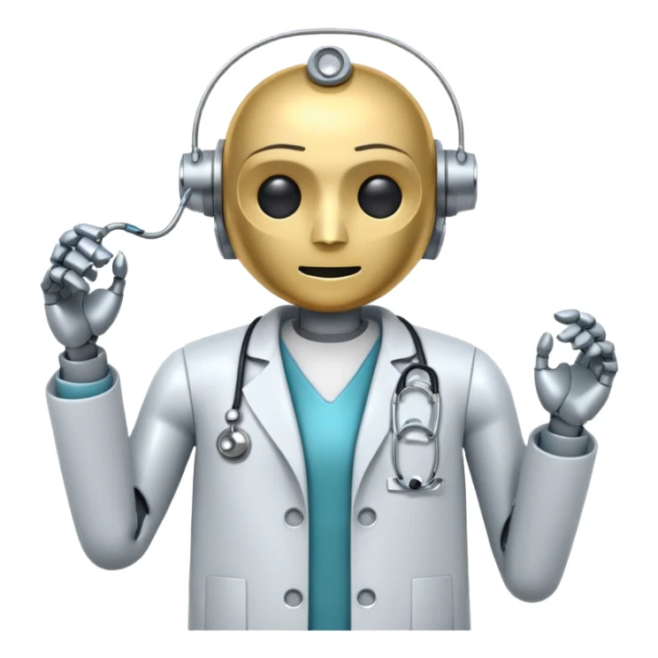 robot with a doctor's coat and a stethoscope sticker