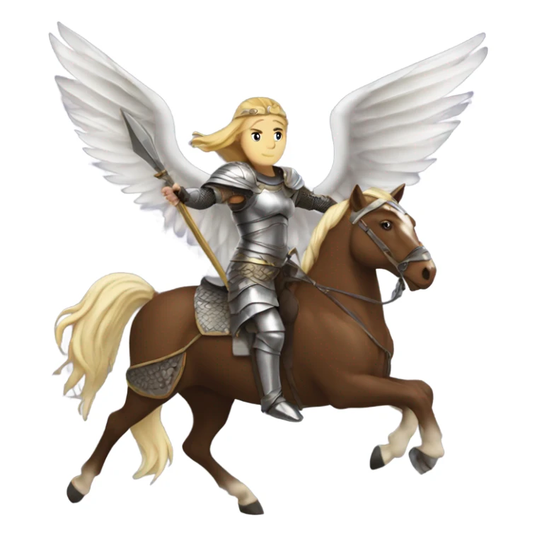 Brynhilde in full battle armor riding a winged horse sticker