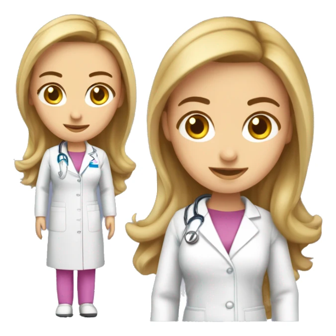 Mujer joven medico, de cabello rubio largo con fonendoscopio rosado y delantal blanco sticker