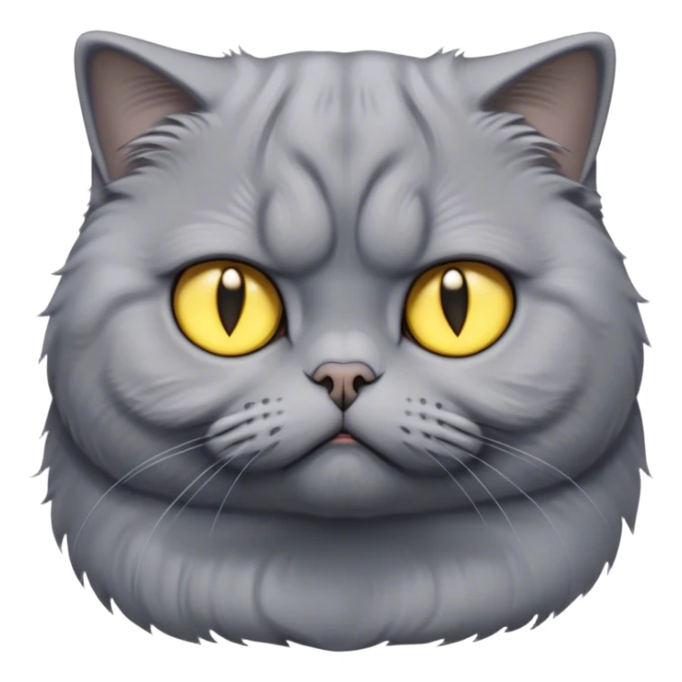 Cinematic Comical Grey Scottish Fold Cat Portrait Emoji, Adorable folded ears accentuating its round face, head tilted with a scrunched, grumpy expression, sleek soft grey fur with subtle blue undertones, large, striking yellow eyes, Simplified yet sharp features, highly detailed, glowing with a slightly sarcastic glow, high shine, poised but with a comically displeased demeanor, stylized with an air of playful disdain, focused yet unimpressed, soft glowing outline, capturing the essence of a grumpy yet endearing kitty with the classic Scottish Fold charm, so lifelike it feels like it could give you an exaggerated sigh and a disapproving stare at any moment! sticker
