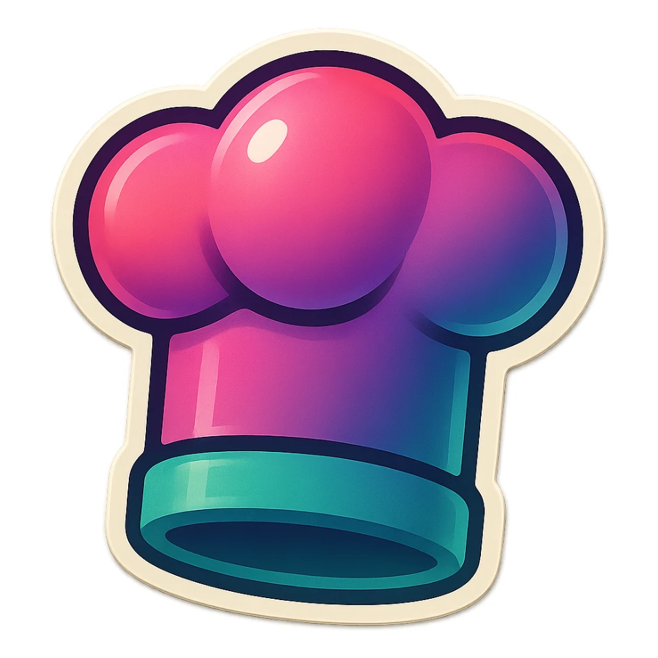 chef's hat emoji, playful and modern with gradient FF4D67, 9D34FF, 10B981 gradient, vibrant sticker