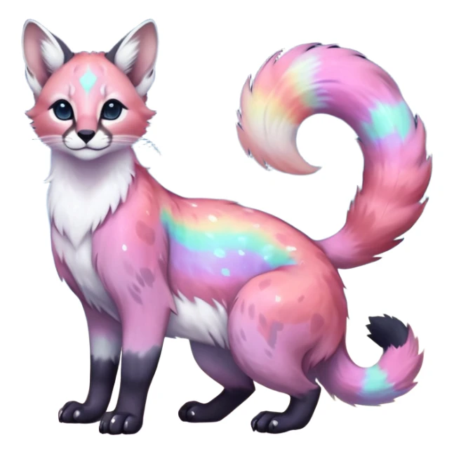 Colorful nebulae nebula starry galactical shiny tropical pale light fruity pastel white glorious iridescent divine exotic cute cool beautiful beautiful fantasy-caracal-civet-genet-sergal-vernid-Cacomistle-Trico-oncilla-animal-Fakémon-hybrid-fursona (full body) sticker