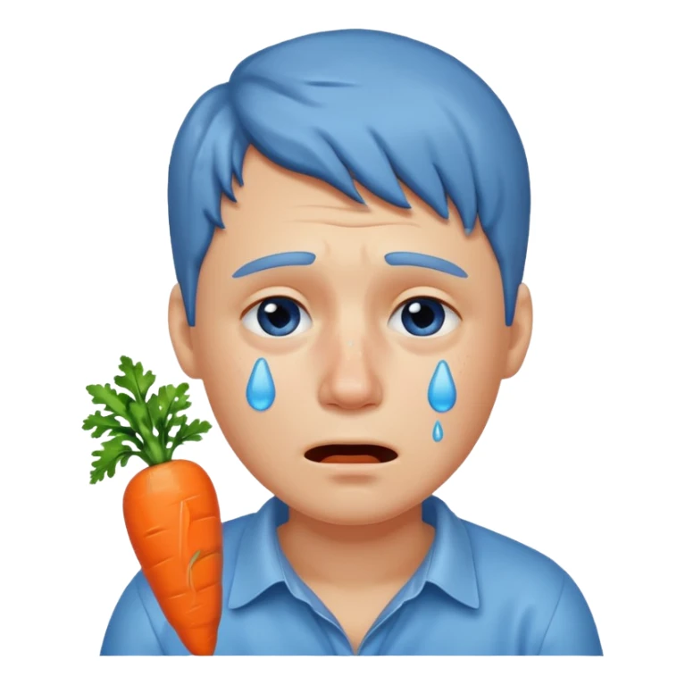 Man crying eating carrot. make tears blue color sticker
