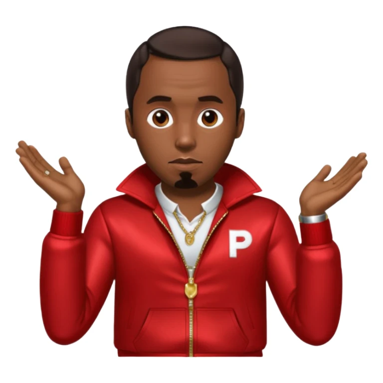 P Diddy with dark brown hair, metallic red outfit sticker
