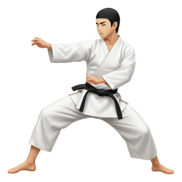 An icon showcasing a martial artist in a dynamic aikido move, performing a graceful throw or joint lock. The background includes a traditional dojo with wooden floors and simple decor. The artist wears a white gi with a black hakama, emphasizing the fluidity and precision of aikido. T sticker