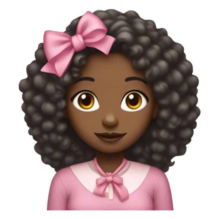 Black girl with long curly hair and a pink bow sticker