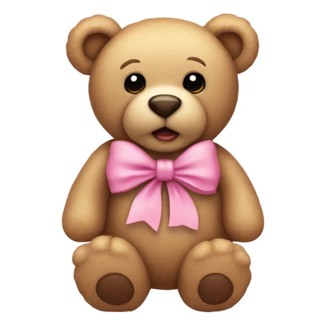 Beige teddy bear with innocent eyes wearing a pink bow on its right ear sticker
