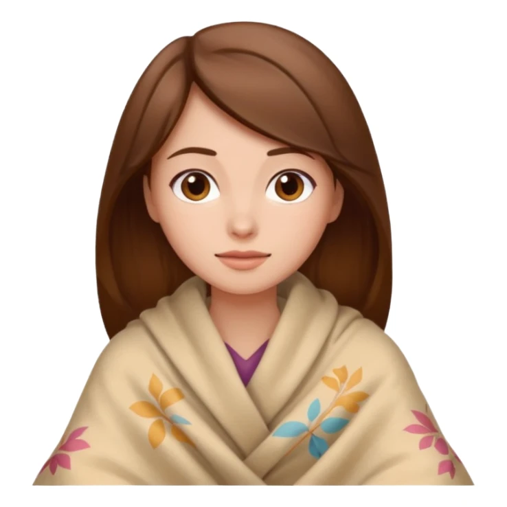 brown hair woman sitting under beige blanket sticker