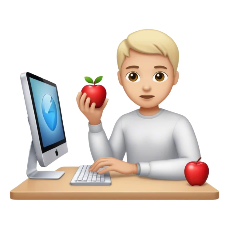 A working person working diligently in front of an Apple computer. sticker