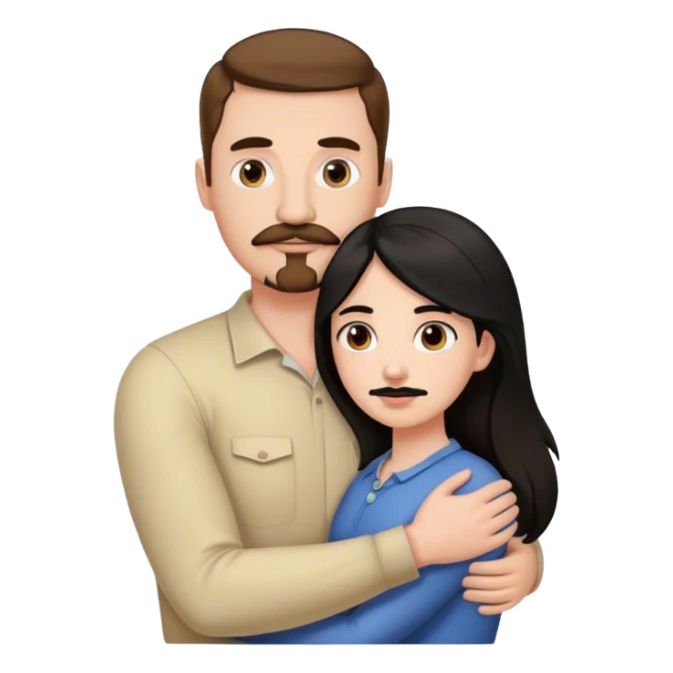 Couple, Tall strong white man with brown hair mustache and goatee, hugging small pale woman long with black hair sticker