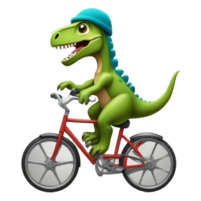 Dinosaur with a beanie on riding a miter bike sticker