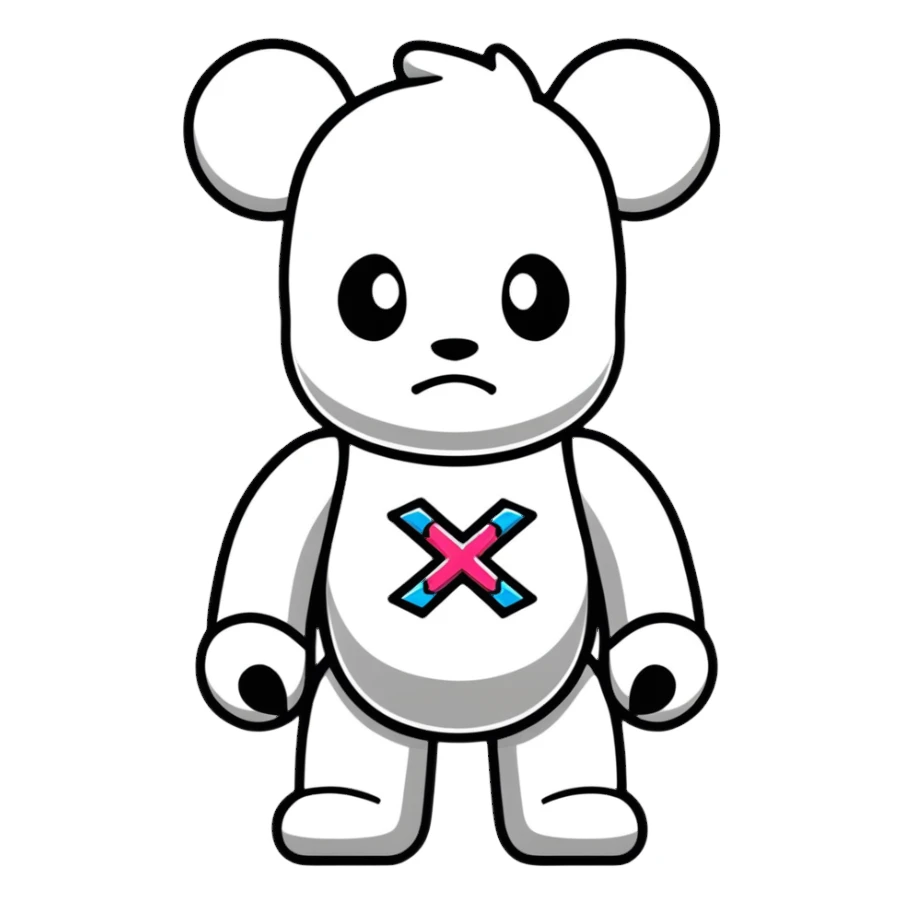 cool graffiti style bearbrick with X crossed eyes, designer logos, bling jewelry sticker