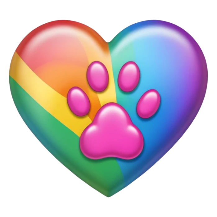 rainbow pride heart with a paw print on top, subtle shadow, no text sticker
