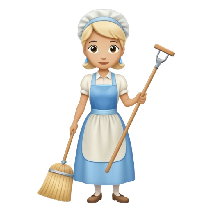 An anthropomorphic bean dressed as a house cleaner. Meant to evoke Cinderella sticker