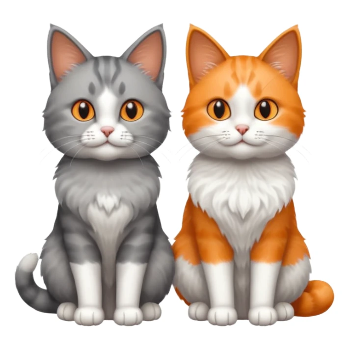 a realistic looking very fluffy grey and white cat with grey legs and white paws, sitting next to another cat sticker