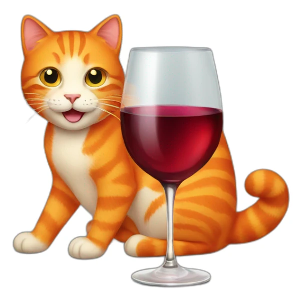 orange cat holding a glass of wine sticker