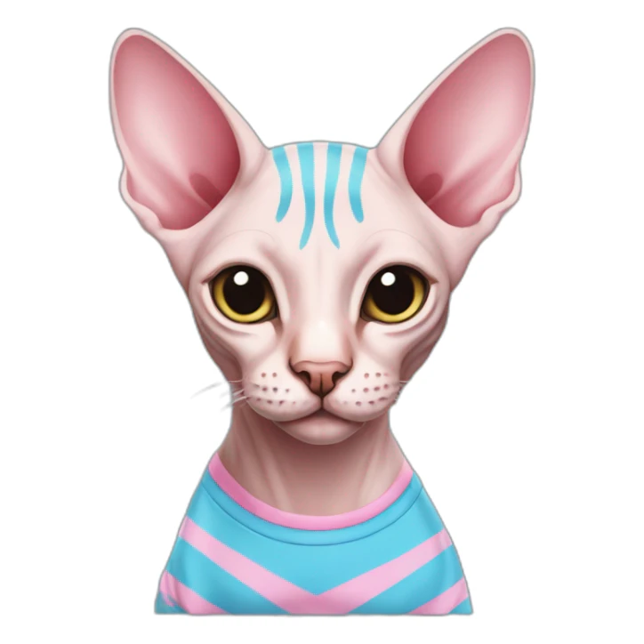 sphynx cat in striped blue and pink tshirt sticker