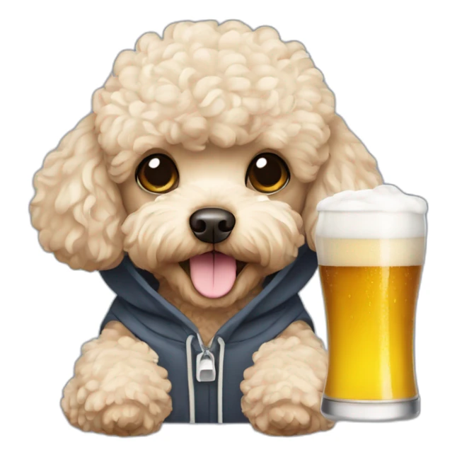 Toy poodle wearing a hoodie and drinking a beer sticker