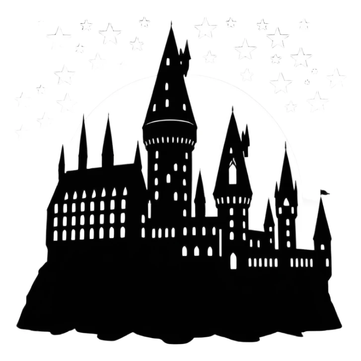 Harry Potter series, Hogwarts castle silhouette with stars, outlined only sticker