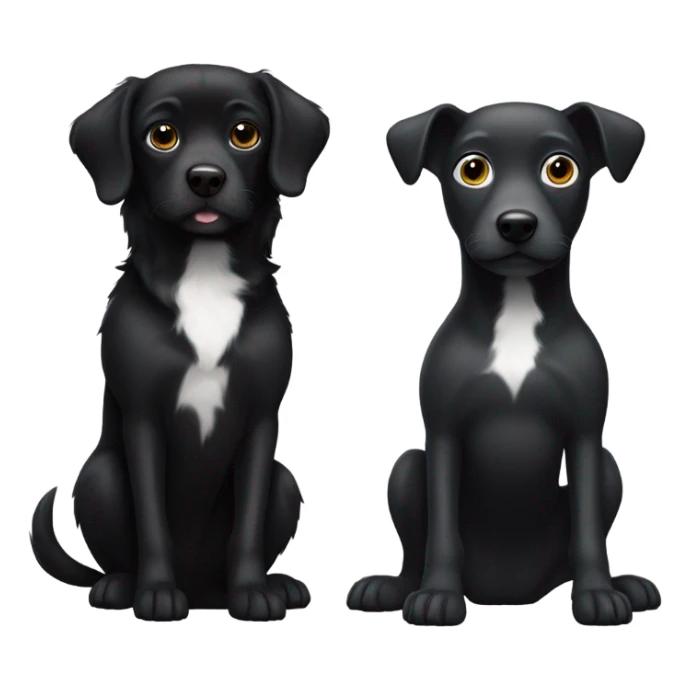 Black dog with white spotty legs  sitting next to another bigger black dog with white legs sticker