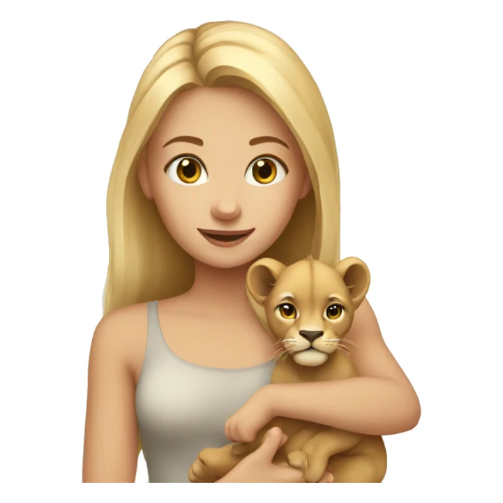 Blonde girl with baby lion sticker