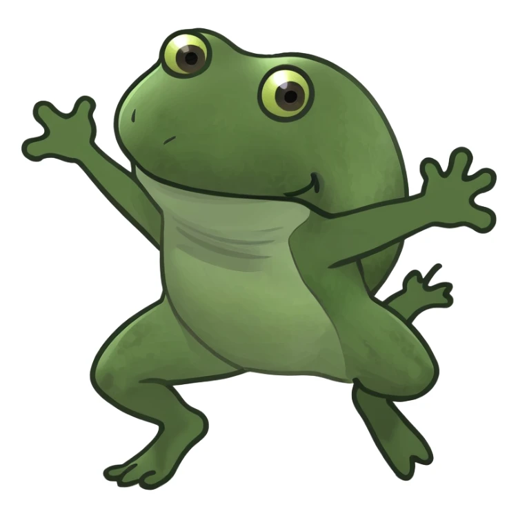 green bufo frog running energetic pose inspired by the phrase 'Io che corro' sticker