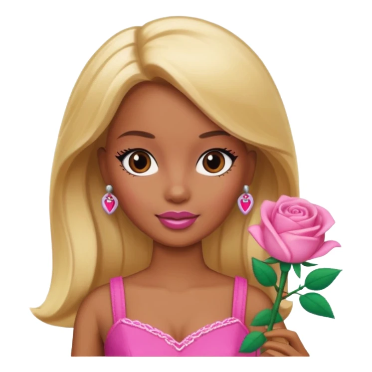 Brown skin blonde hair barbie with rose toy  sticker