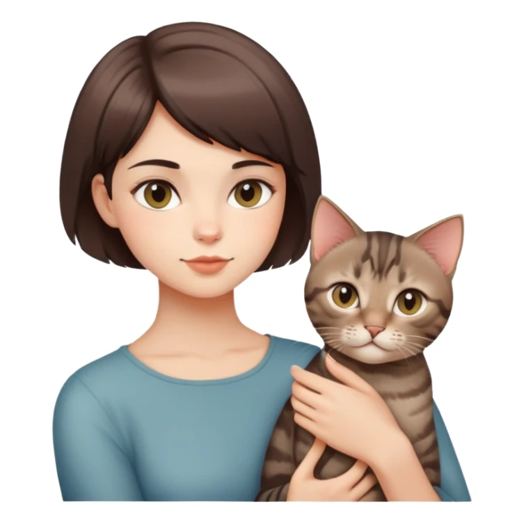 A handsome girl with short hair is holding a Devon cat sticker