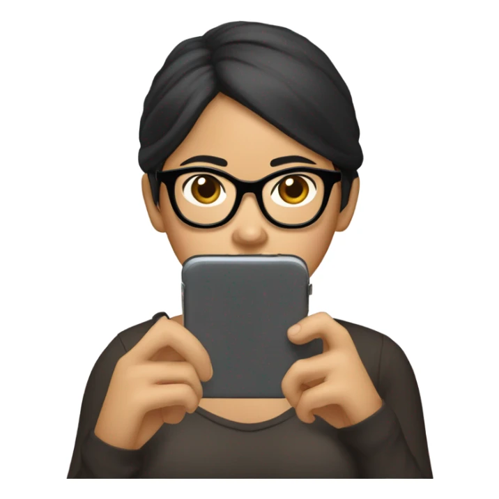 Filipina woman with black framed glasses texting angrily.  sticker