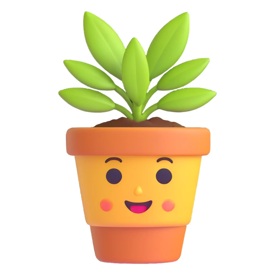 A 3D emoji of a potted plant sticker