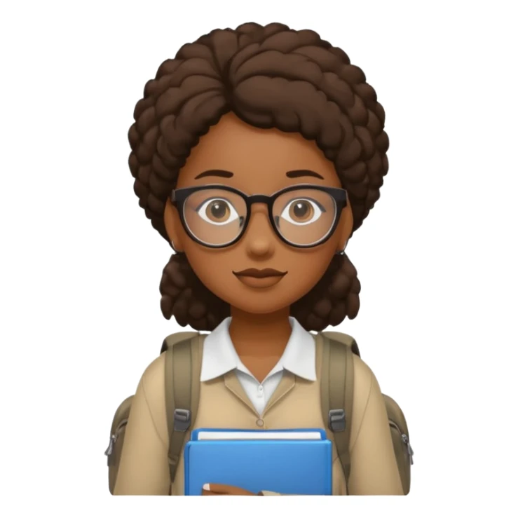 student black girl wearing glasses with backpack sticker