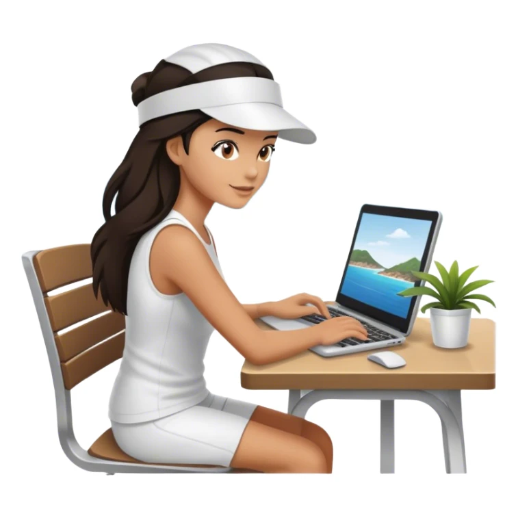 donna, coach che lavora con il pc davanti al mare sticker