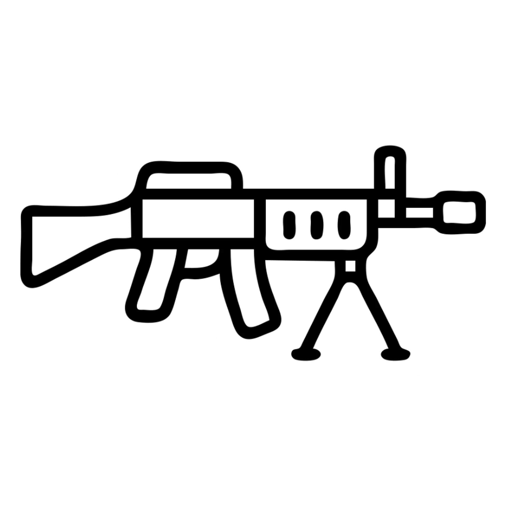machine gun, black outline icon, minimal, no fill sticker