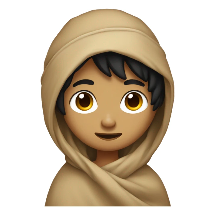 Boy with black hair side part tan hot wrapped around a cozy blanket sticker