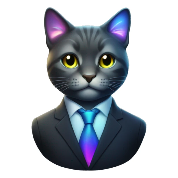 Cat wearing Dark iridescent business suit glowing sticker