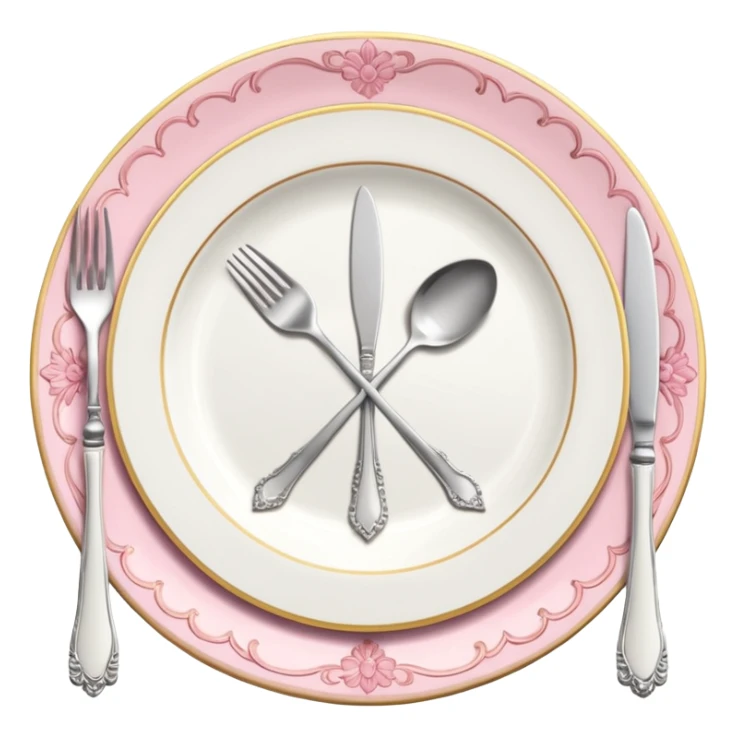 A luxurious plate with pink accents and elegant details, fork and knife side sticker