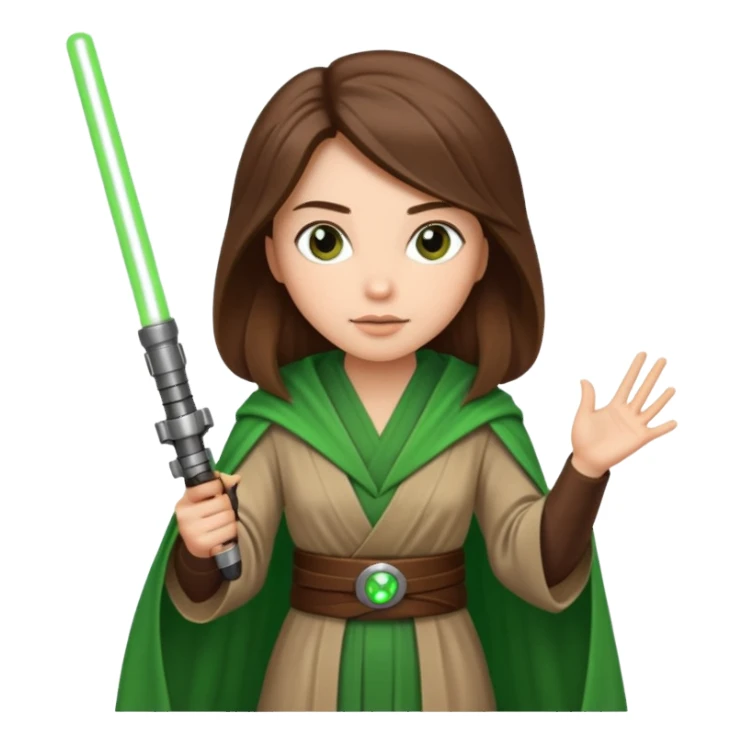 Ios 18 starwars theme ( jedi, robots etc..) long brown hair lady with lightaber green or red. Every one is alone. Not all in one emoji sticker