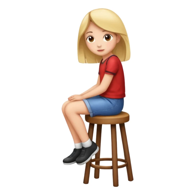a girl is sitting on a stool seeing toward left side sticker