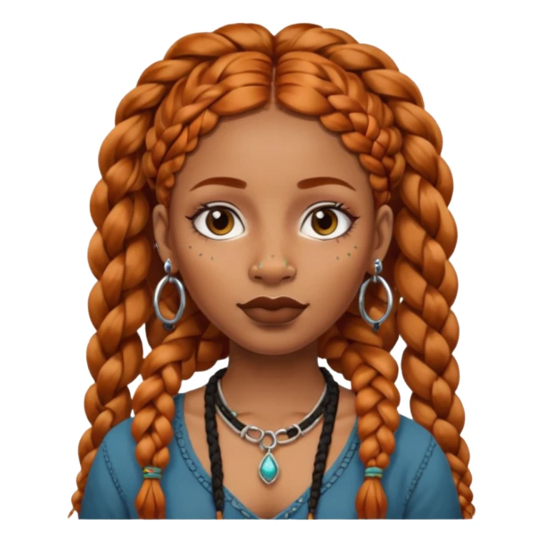 A black female with ginger boho braids and a nose piercing and septum piercing  sticker
