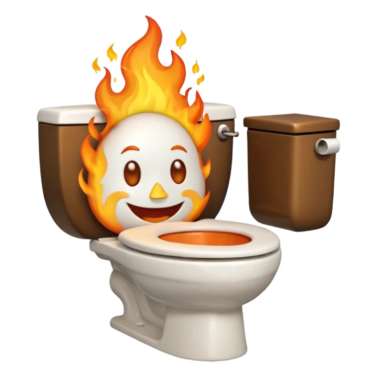 A smiling, happy toilet with fire coming from its bowl sticker
