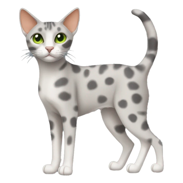 Short-haired oriental cat ,full body , grey coat with spots , green eyes , terracotta nuzzle sticker