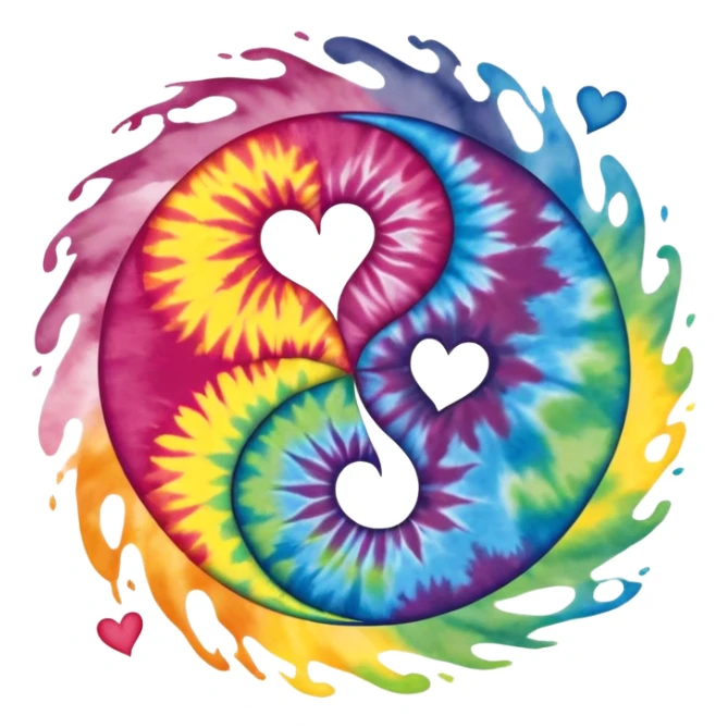 Tie dye ying yang with hearts as the opposite  sticker