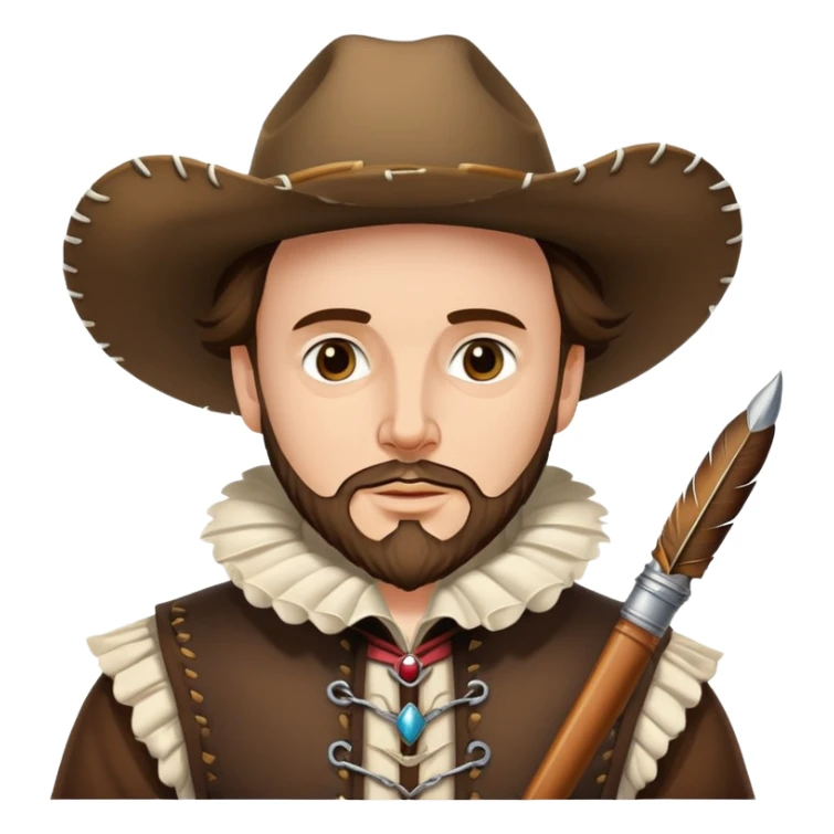 Shakespeare as a cowboy with ruff collar, quill pen and cowboy hat sticker