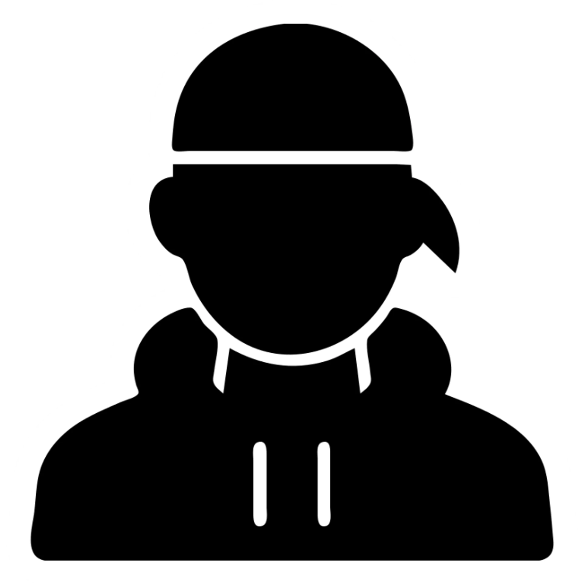 black man with a durag and black hoodie, solid filled icon, strong silhouette, no internal detail sticker