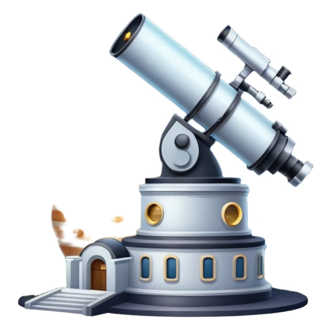 An icon featuring visible planets, distant stars, and galaxies, an observatory with a giant telescope, set against a starry sky, symbolizing the study of astronomy and celestial exploration. Transparent background highlights the wonder of the universe. sticker