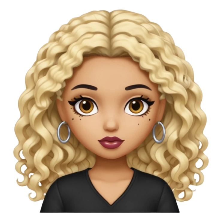 split dye leftside blonde rightside black curly hair, pretty bratz baddie sticker