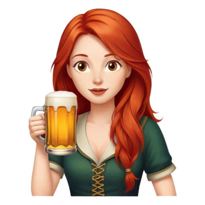 Woman with long red hair drinking a beer sticker
