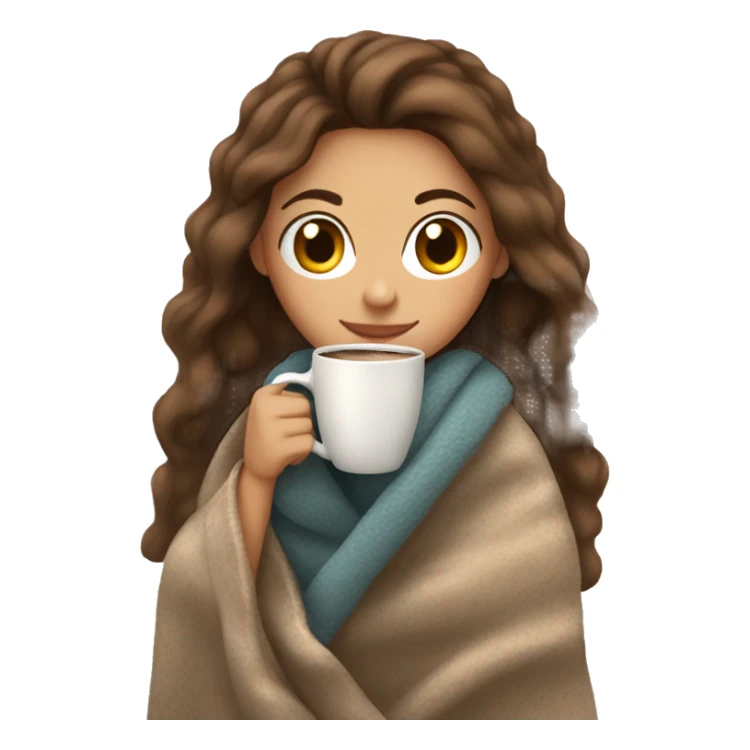 Brown hair Girl drinking coffee, with a cozy blanket sticker
