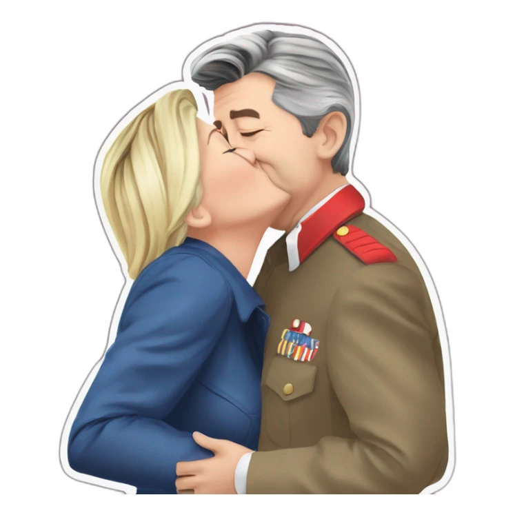 Jean Luc Melenchon kissing marine le Pen sticker